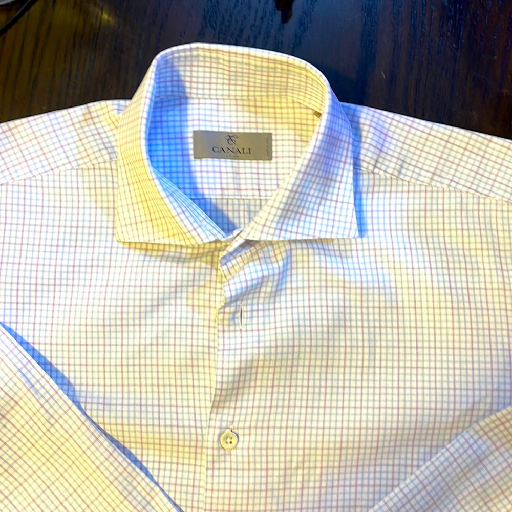 Essence of quality: Canali slim fit 15.5 pink/blue check